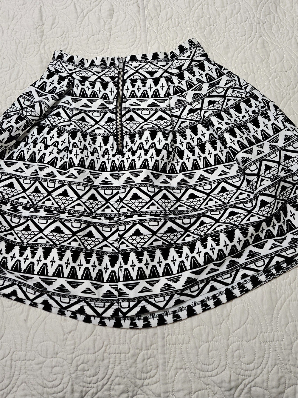 One Clothing- Black & White Geometric Skater Skirt